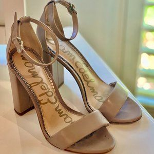 Sam Edelman Dark Ivory Leather Heel Sandals, Size 6W